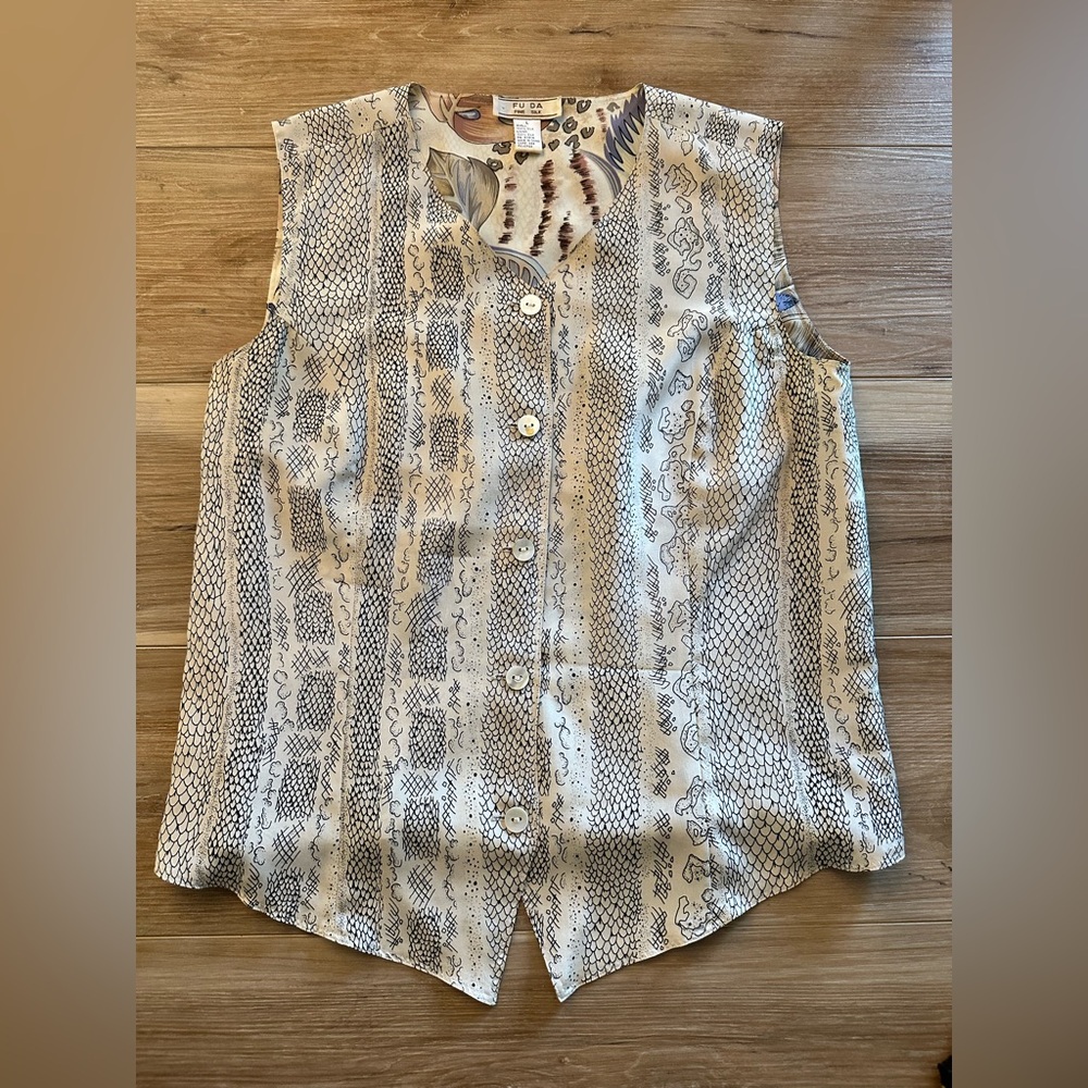 Vintage Fu Da Silk Reversible Vest L